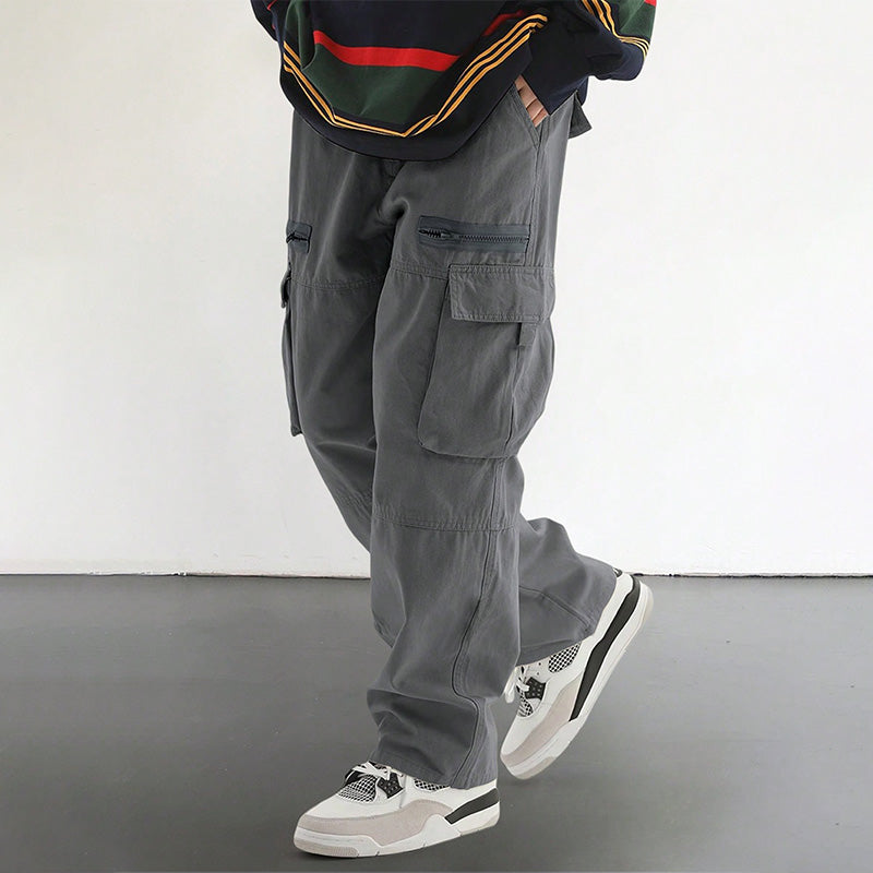Fashionable Men's Pants with Loose Fit and Multiple Pockets