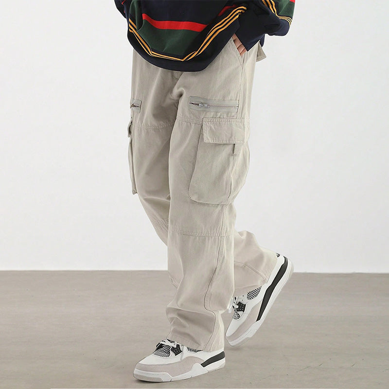 Fashionable Men's Pants with Loose Fit and Multiple Pockets