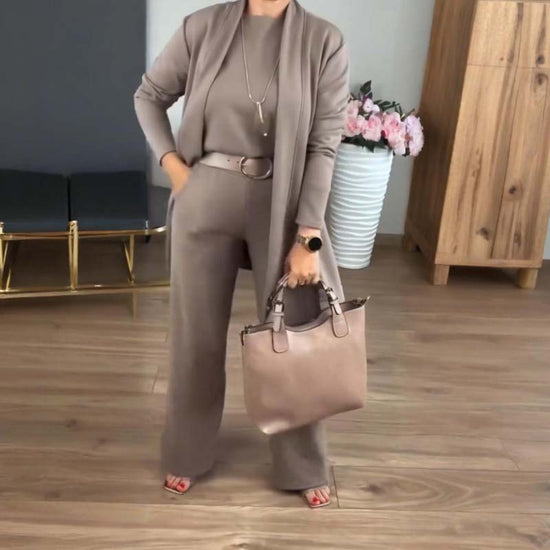 Ensemble 3 pièces chic avec cardigan long, haut tendance et pantalon élégant – Livraison gratuite