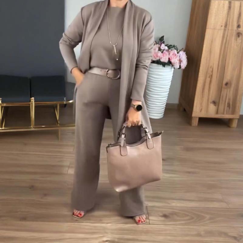 Ensemble 3 pièces chic avec cardigan long, haut tendance et pantalon élégant – Livraison gratuite