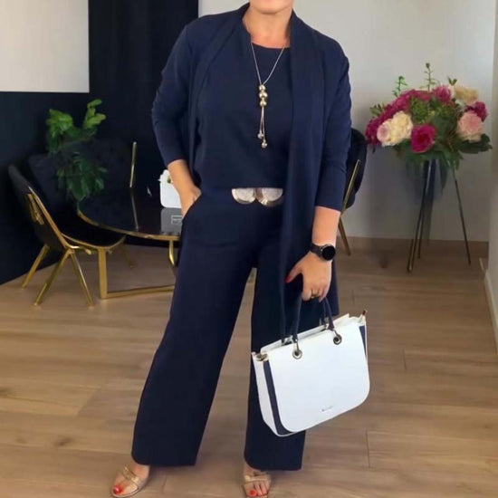Ensemble 3 pièces chic avec cardigan long, haut tendance et pantalon élégant – Livraison gratuite