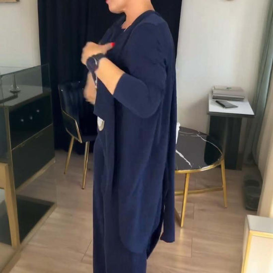 Ensemble 3 pièces chic avec cardigan long, haut tendance et pantalon élégant – Livraison gratuite